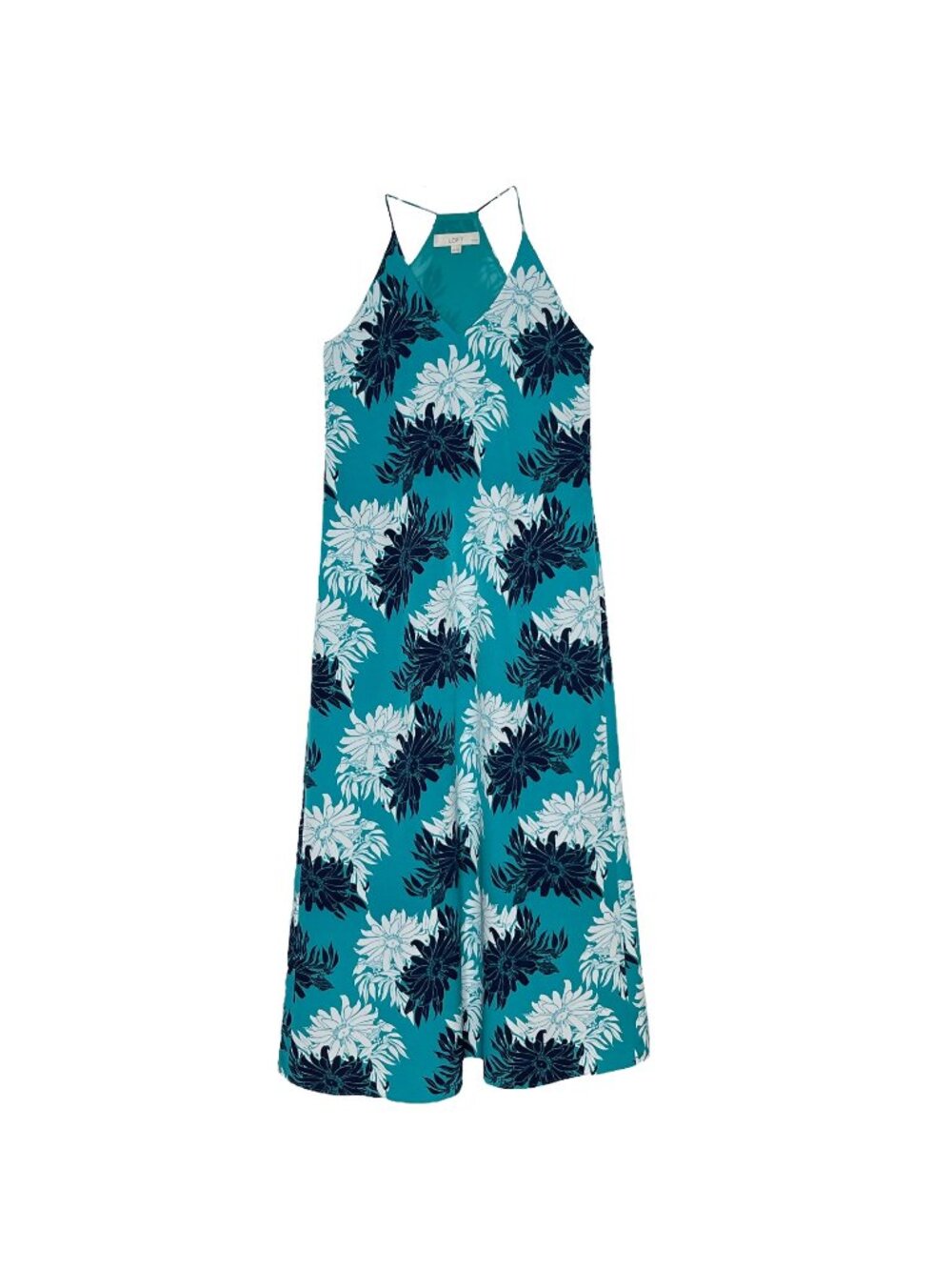 Ann Taylor Loft Petites Maxi Dress 2P Hawaiian Floral Teal  Side Zip Tropical